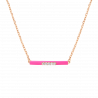 DJULA 14 Carat Rose Gold Necklace Pink Enamel Line Set with 5 Diamonds Adjustable Size Lobster Clasp