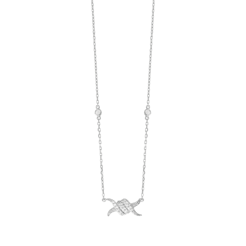 DJULA White Gold Necklace Motif 1 Barbed Set Diamonds Framed on Each Side By 1 Diamond Set Closed / Chaine Forçat Mousqueton