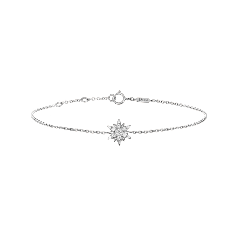 DJULA White Gold Mini Soleil Bracelet Set with Diamonds on Chaine Forçat Spring Ring