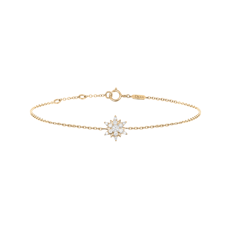DJULA Mini Soleil Yellow Gold Bracelet Set with Diamonds on Forçat Chain Spring Ring