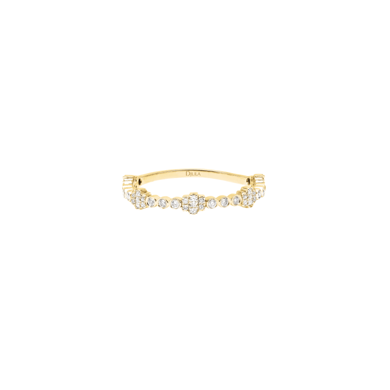 DJULA Half Wedding Ring Yellow Gold Fleurettes Set with Diamonds