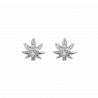DJULA Pair of White Gold Earrings Small Cannabis Leaves Set with Stroller Diamonds
