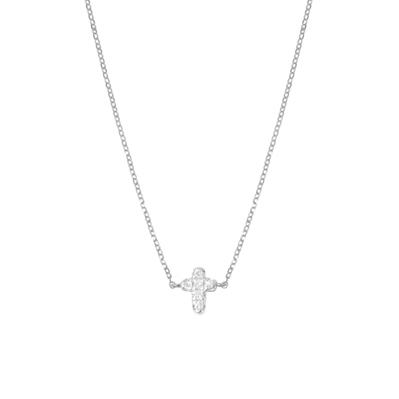 DJULA Cllier White Gold Mini Cross Set Diamonds / Chaine Forçat Spring Ring