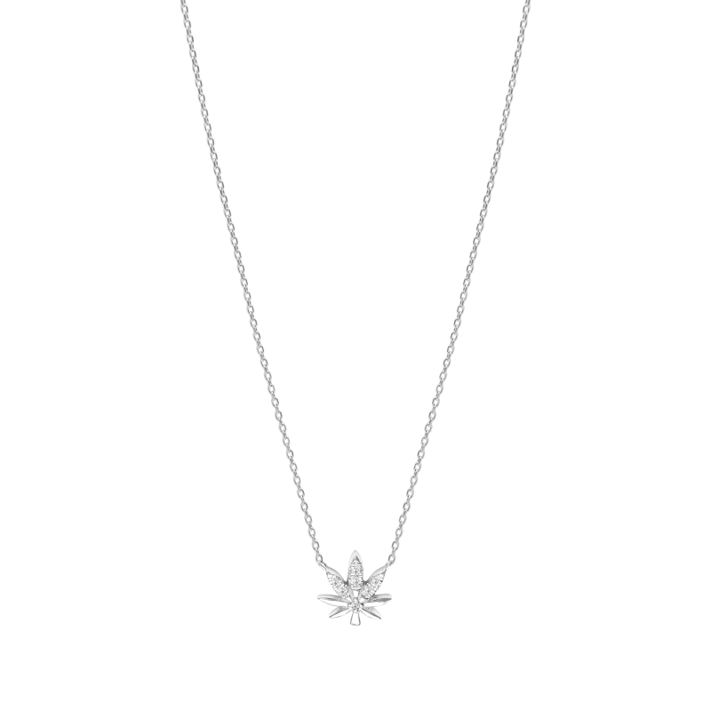 DJULA White Gold Cannabis Leaf Necklace Set with Diamonds / Forçat Chain Spring Ring