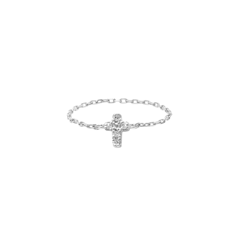 DJULA Ring White Gold Mini Cross Set with Diamonds