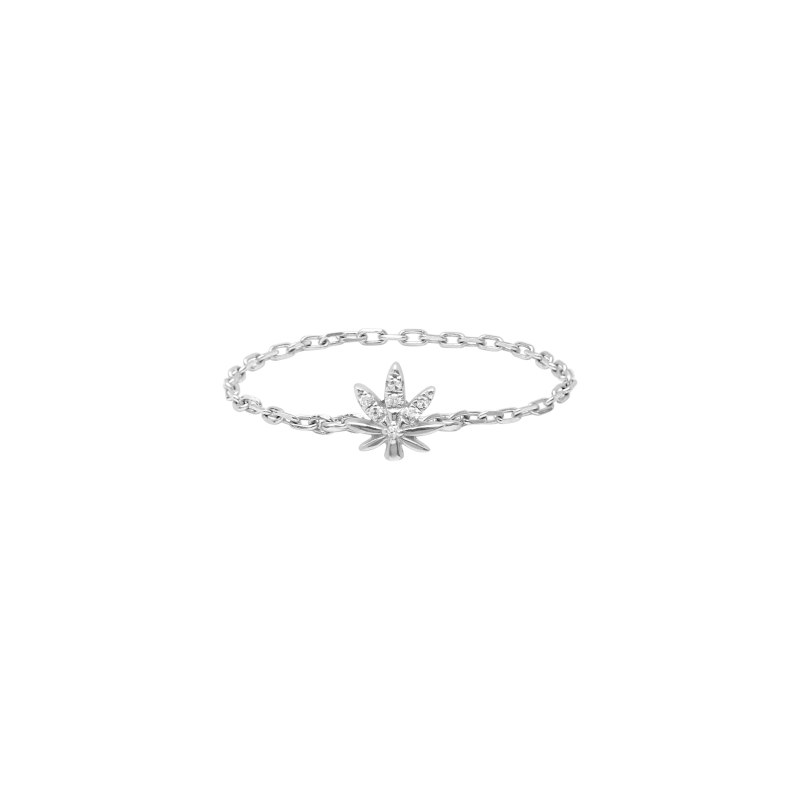 DJULA White Gold Mini Cannabis Leaf Chain Ring Set with Diamonds